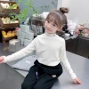 Girls' thickened base layer shirt 2023 Winter new style Children's German velvet little baby stylish semi-high neck thickened top, trendy details Picture